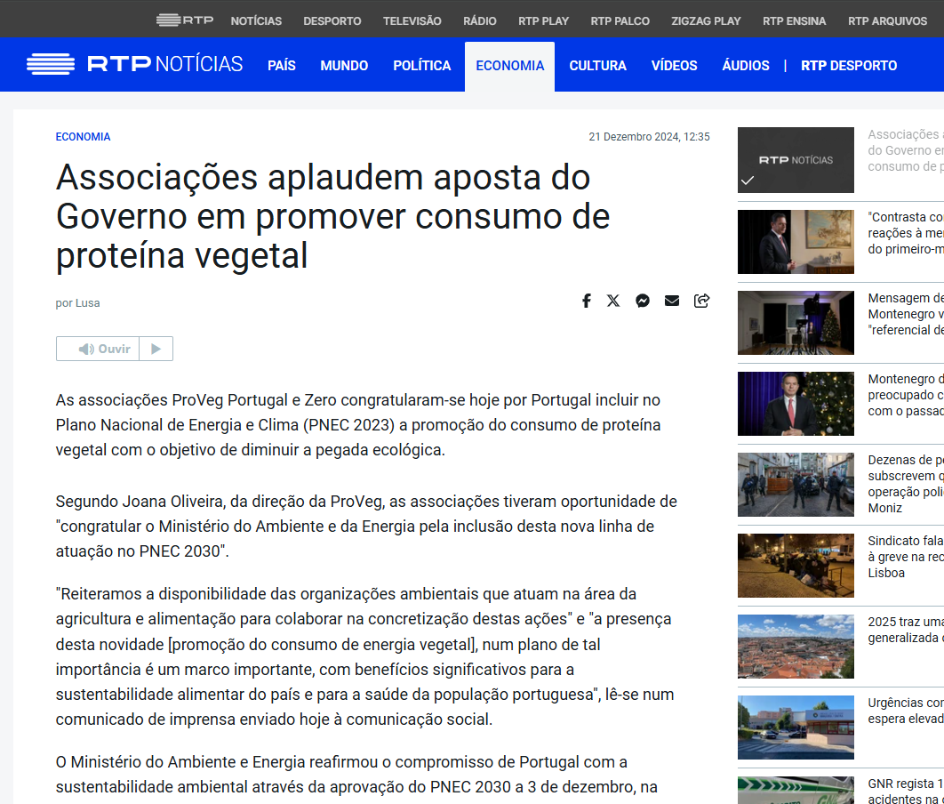 Associações aplaudem aposta do Governo em promover consumo de proteína vegetal